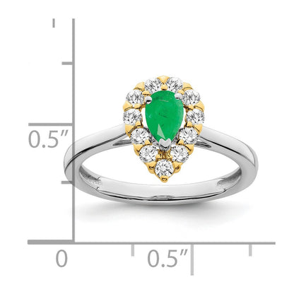 14k Two-Tone Gold Emerald and Real Diamond Ring
