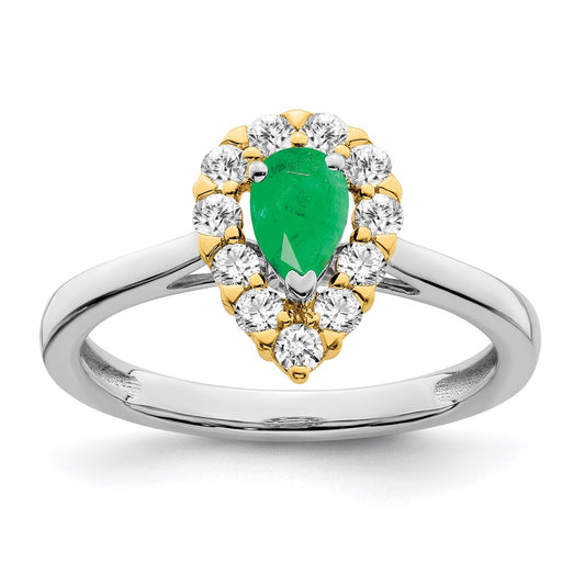 14k Two-Tone Gold Emerald and Real Diamond Ring