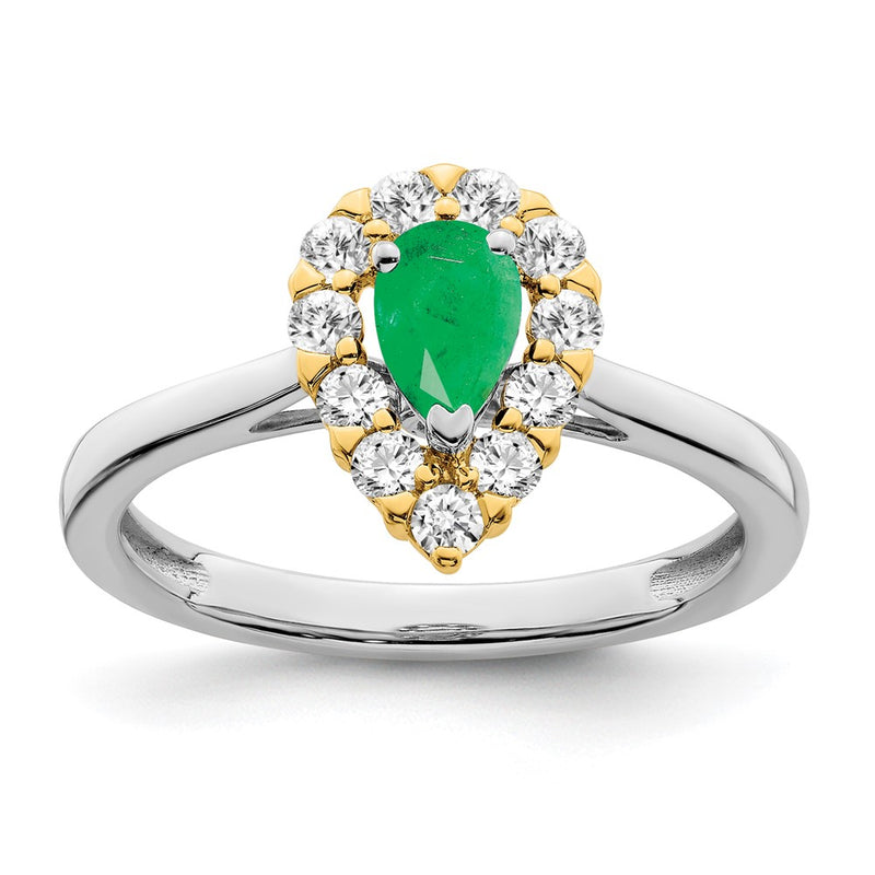14k Two-Tone Gold Emerald and Real Diamond Ring