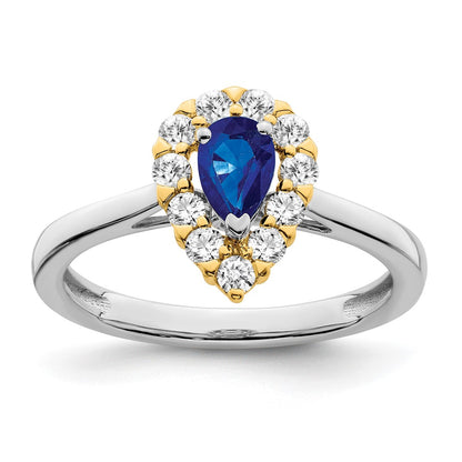 14k Two-Tone Gold Sapphire and Real Diamond Ring
