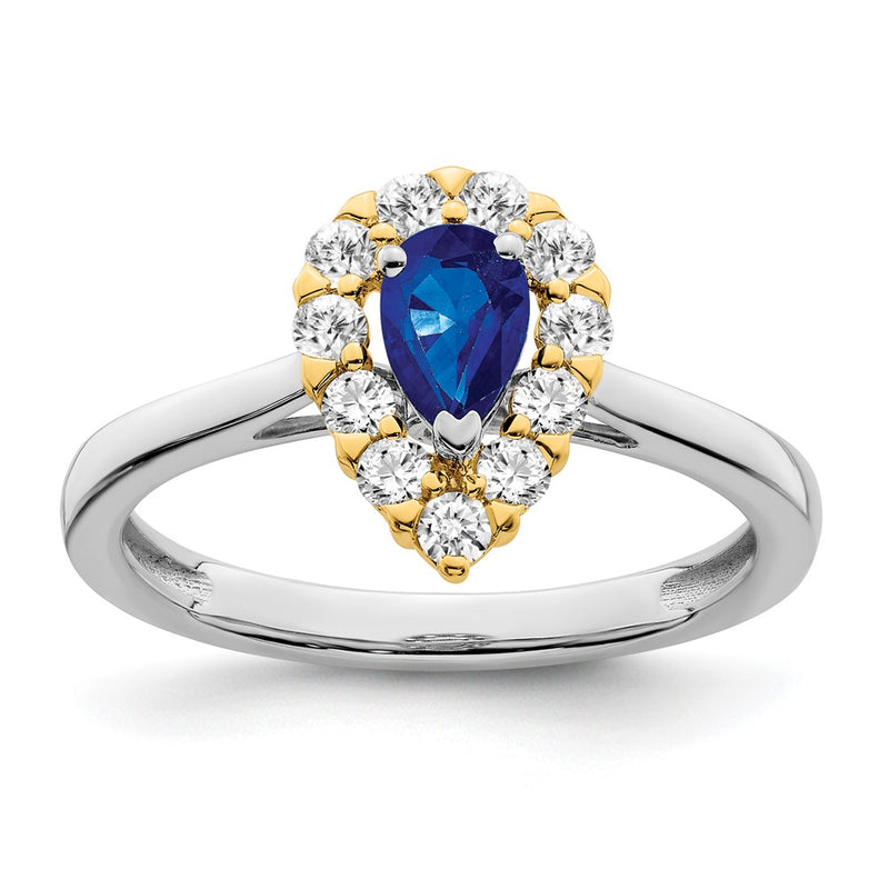 14k Two-Tone Gold Sapphire and Real Diamond Ring