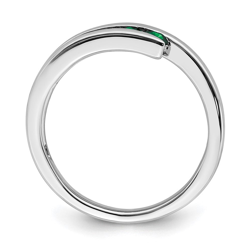 Solid 14k White Gold Simulated Emerald 4-stone Ring
