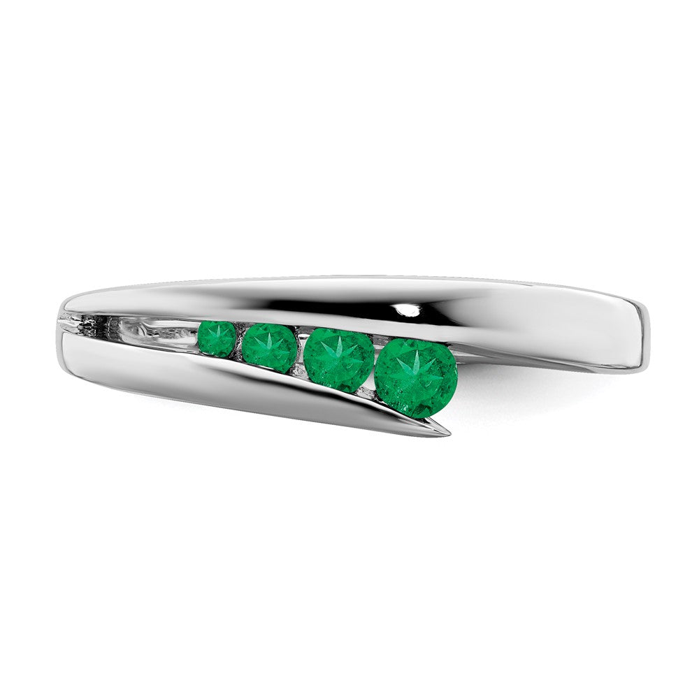 Solid 14k White Gold Simulated Emerald 4-stone Ring