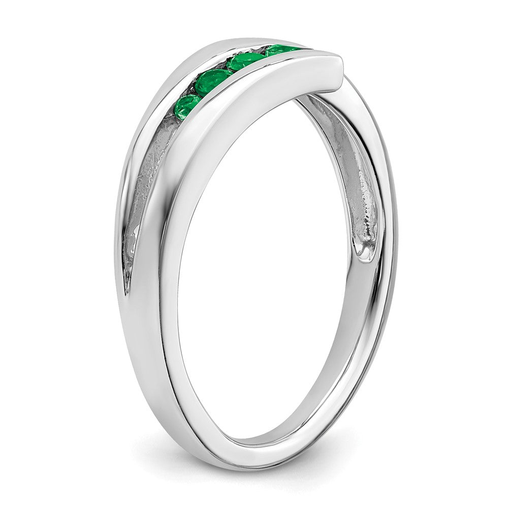 Solid 14k White Gold Simulated Emerald 4-stone Ring