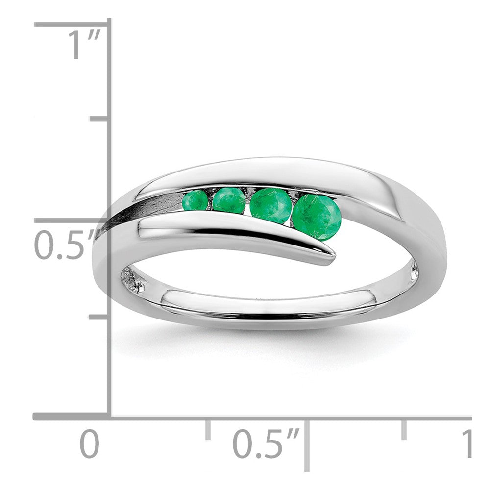 Solid 14k White Gold Simulated Emerald 4-stone Ring
