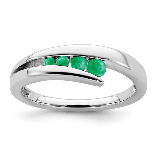 Solid 14k White Gold Simulated Emerald 4-stone Ring