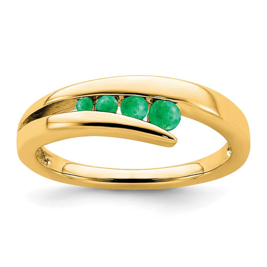 Solid 14k Yellow Gold Simulated Emerald 4-stone Ring