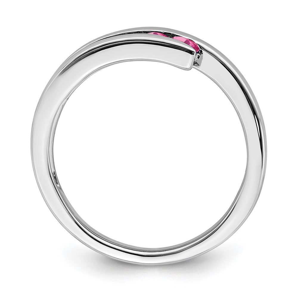 Solid 14k White Gold Simulated Pink Tourmaline 4-stone Ring