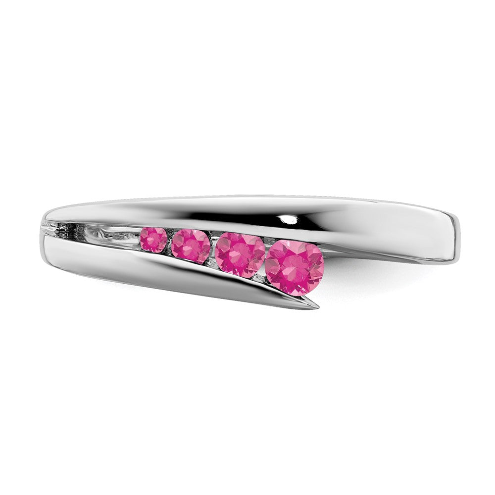Solid 14k White Gold Simulated Pink Tourmaline 4-stone Ring