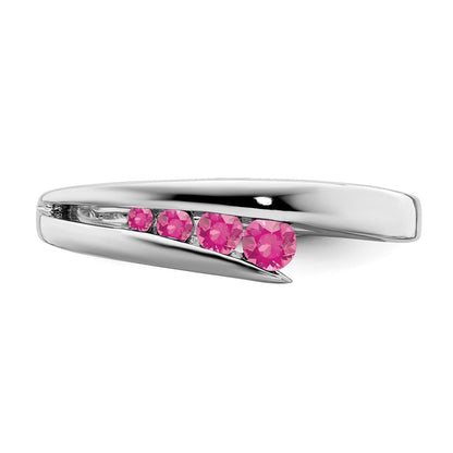 Solid 14k White Gold Simulated Pink Tourmaline 4-stone Ring