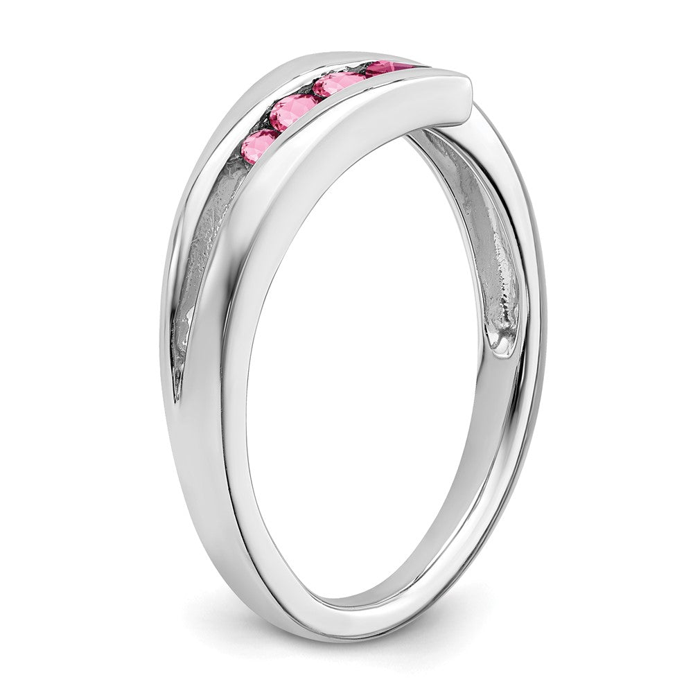 Solid 14k White Gold Simulated Pink Tourmaline 4-stone Ring