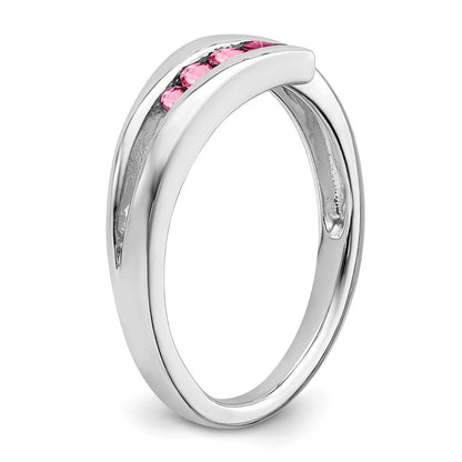Solid 14k White Gold Simulated Pink Tourmaline 4-stone Ring