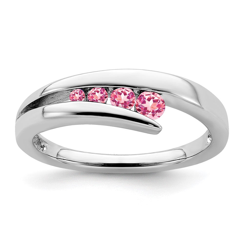 Solid 14k White Gold Simulated Pink Tourmaline 4-stone Ring