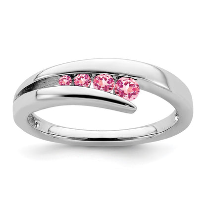 Solid 14k White Gold Simulated Pink Tourmaline 4-stone Ring