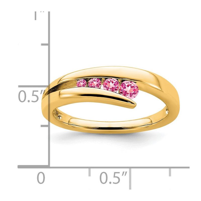 Solid 14k Yellow Gold Simulated Pink Tourmaline 4-stone Ring