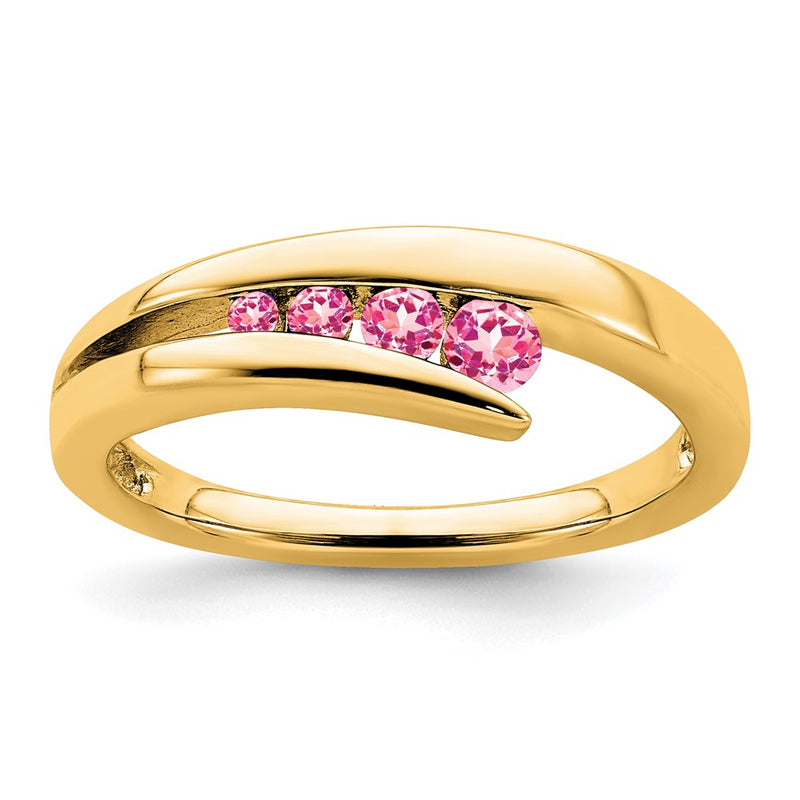 Solid 14k Yellow Gold Simulated Pink Tourmaline 4-stone Ring