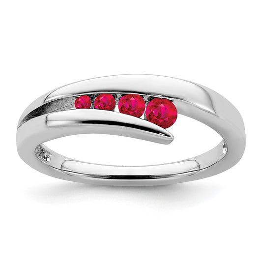 Solid 14k White Gold Simulated Ruby 4-stone Ring