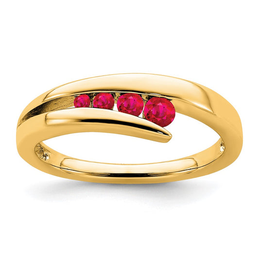 Solid 14k Yellow Gold Simulated Ruby 4-stone Ring