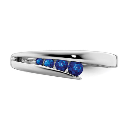 Solid 14k White Gold Simulated Sapphire 4-stone Ring