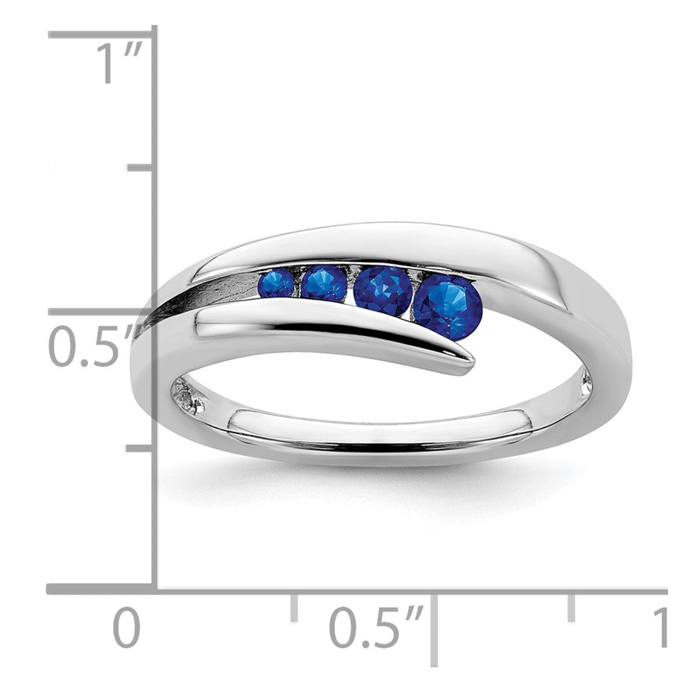 Solid 14k White Gold Simulated Sapphire 4-stone Ring