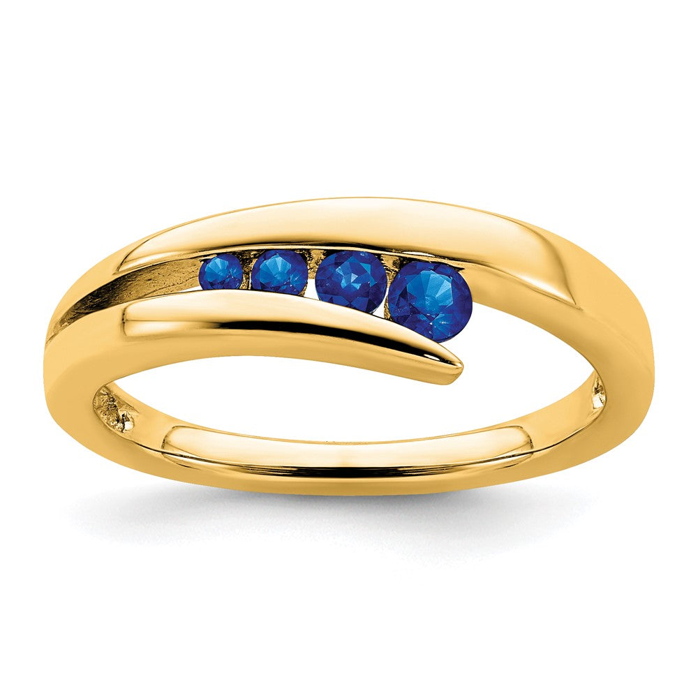 Solid 14k Yellow Gold Simulated Sapphire 4-stone Ring