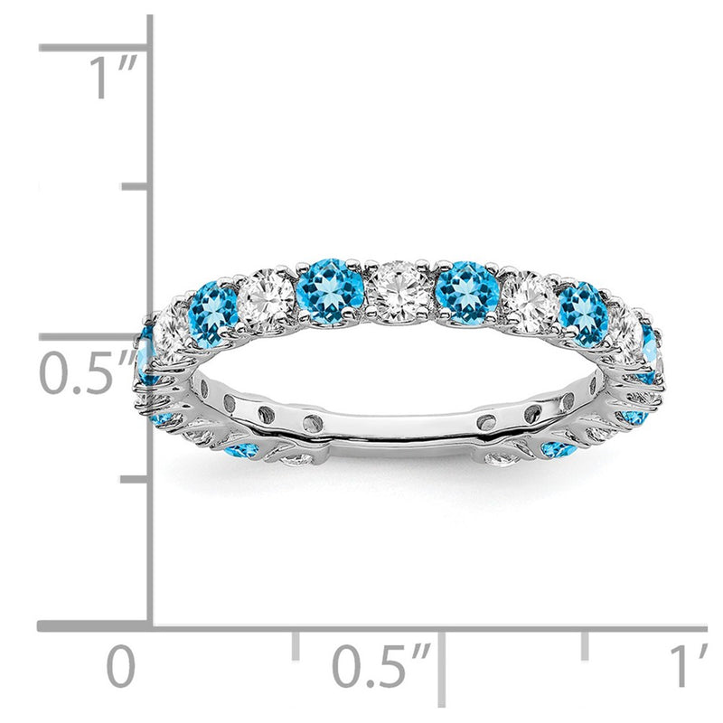 14k White Gold Blue Topaz and Real Diamond Band
