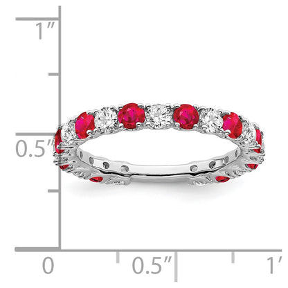 14k White Gold Created Ruby and Real Diamond Band
