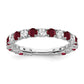 14k White Gold Created Ruby and Real Diamond Band