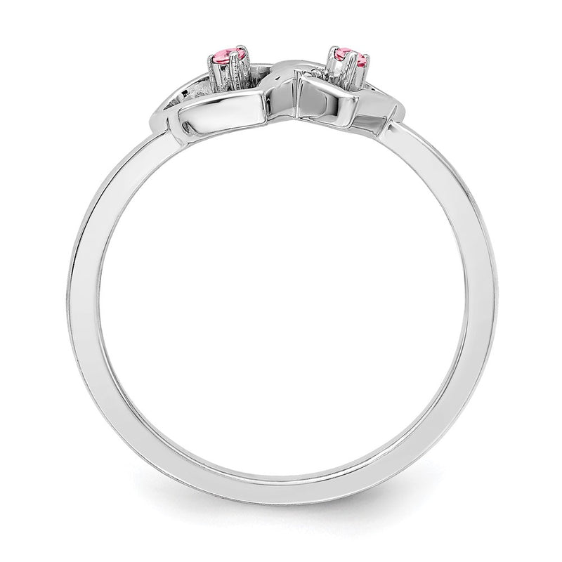 Solid 14k White Gold Simulated Pink Tourmaline Double Heart Ring