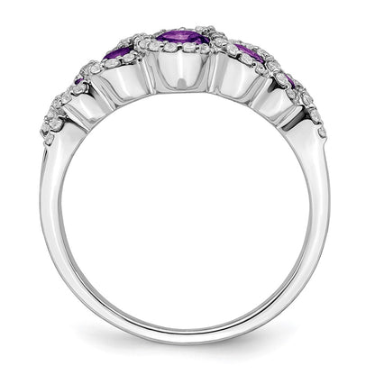 Solid 14k White Gold Simulated Amethyst and CZ Ring
