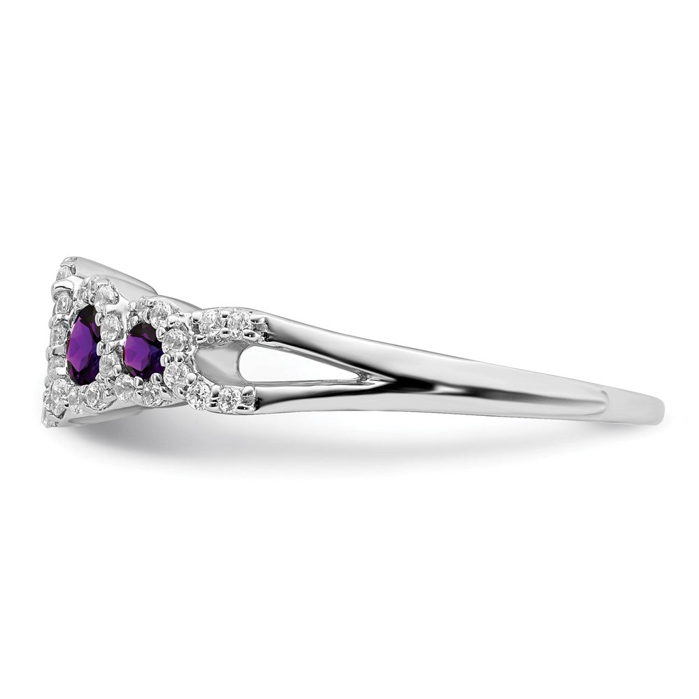 Solid 14k White Gold Simulated Amethyst and CZ Ring