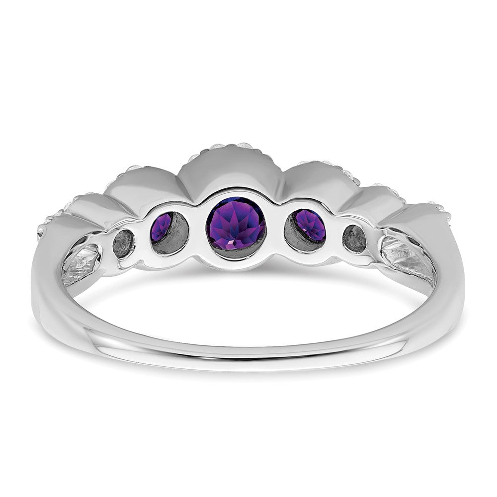 Solid 14k White Gold Simulated Amethyst and CZ Ring
