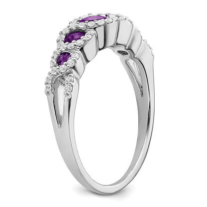 Solid 14k White Gold Simulated Amethyst and CZ Ring
