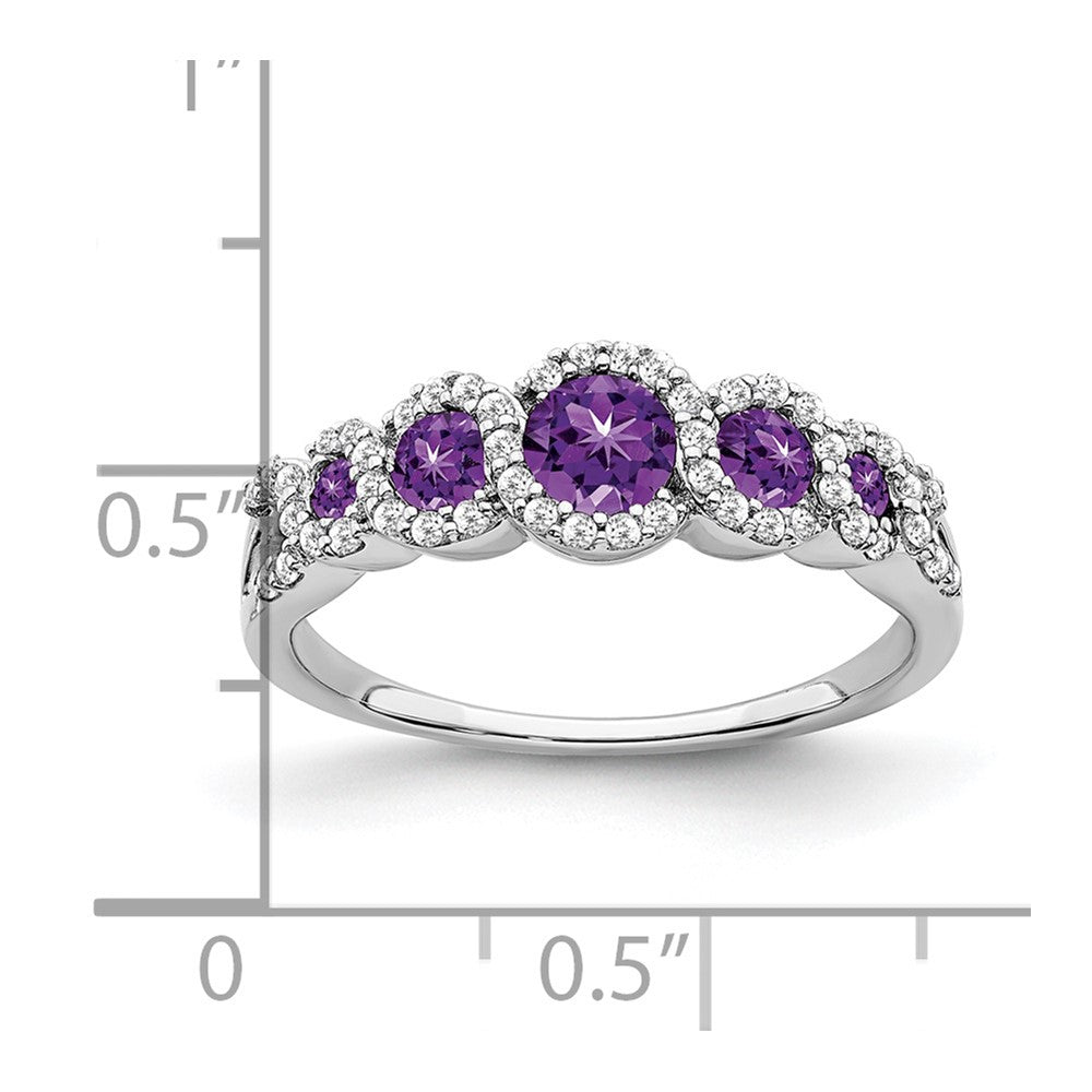 Solid 14k White Gold Simulated Amethyst and CZ Ring