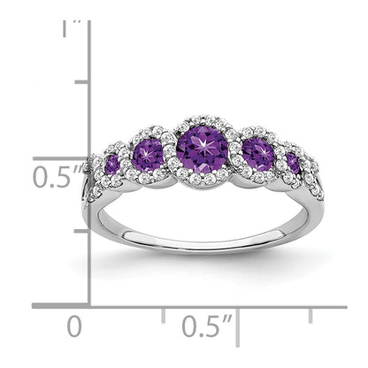 Solid 14k White Gold Simulated Amethyst and CZ Ring