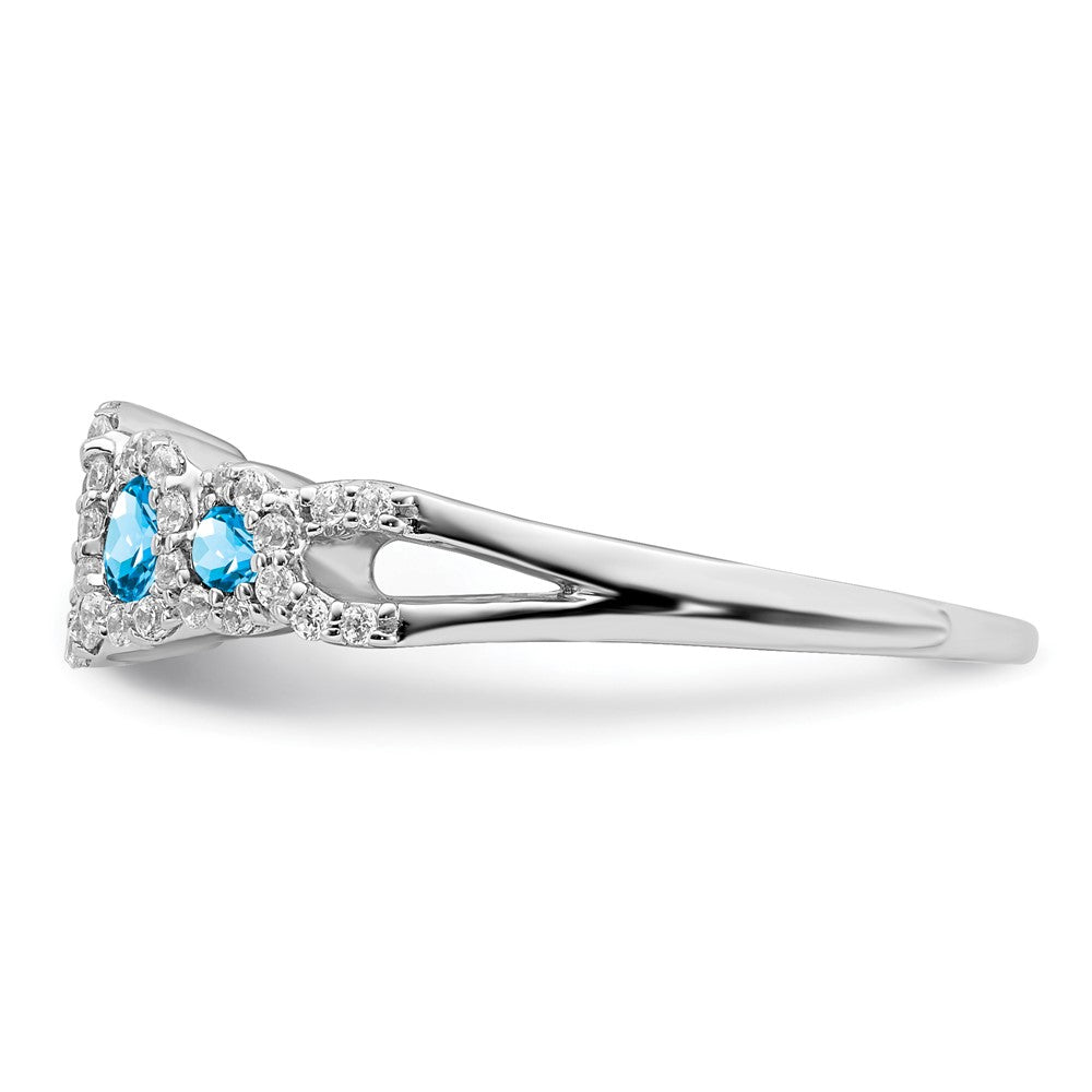 14k White Gold Blue Topaz and Real Diamond Ring