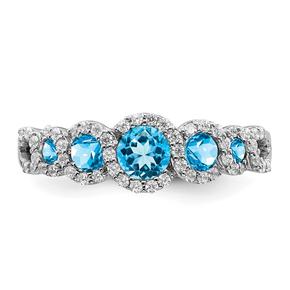 14k White Gold Blue Topaz and Real Diamond Ring
