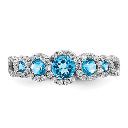 14k White Gold Blue Topaz and Real Diamond Ring