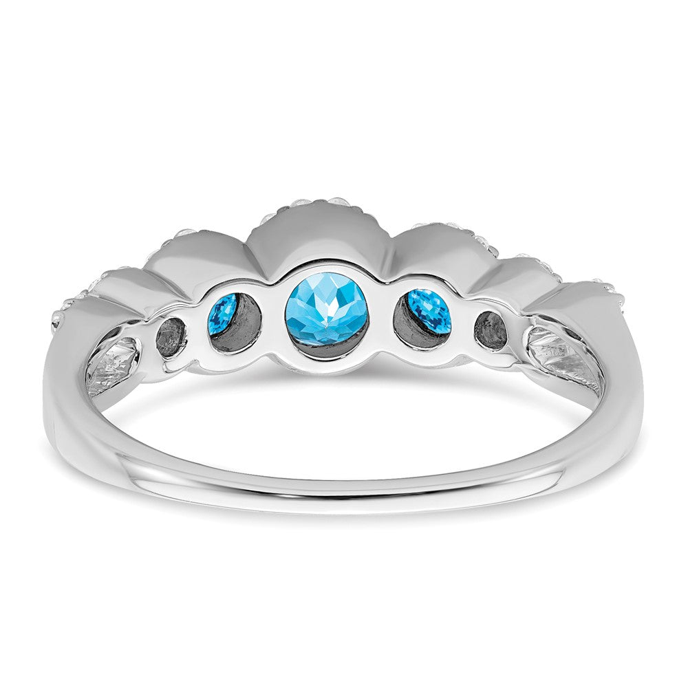 14k White Gold Blue Topaz and Real Diamond Ring