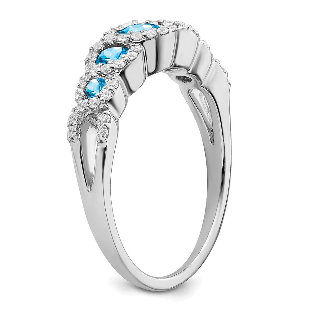 14k White Gold Blue Topaz and Real Diamond Ring