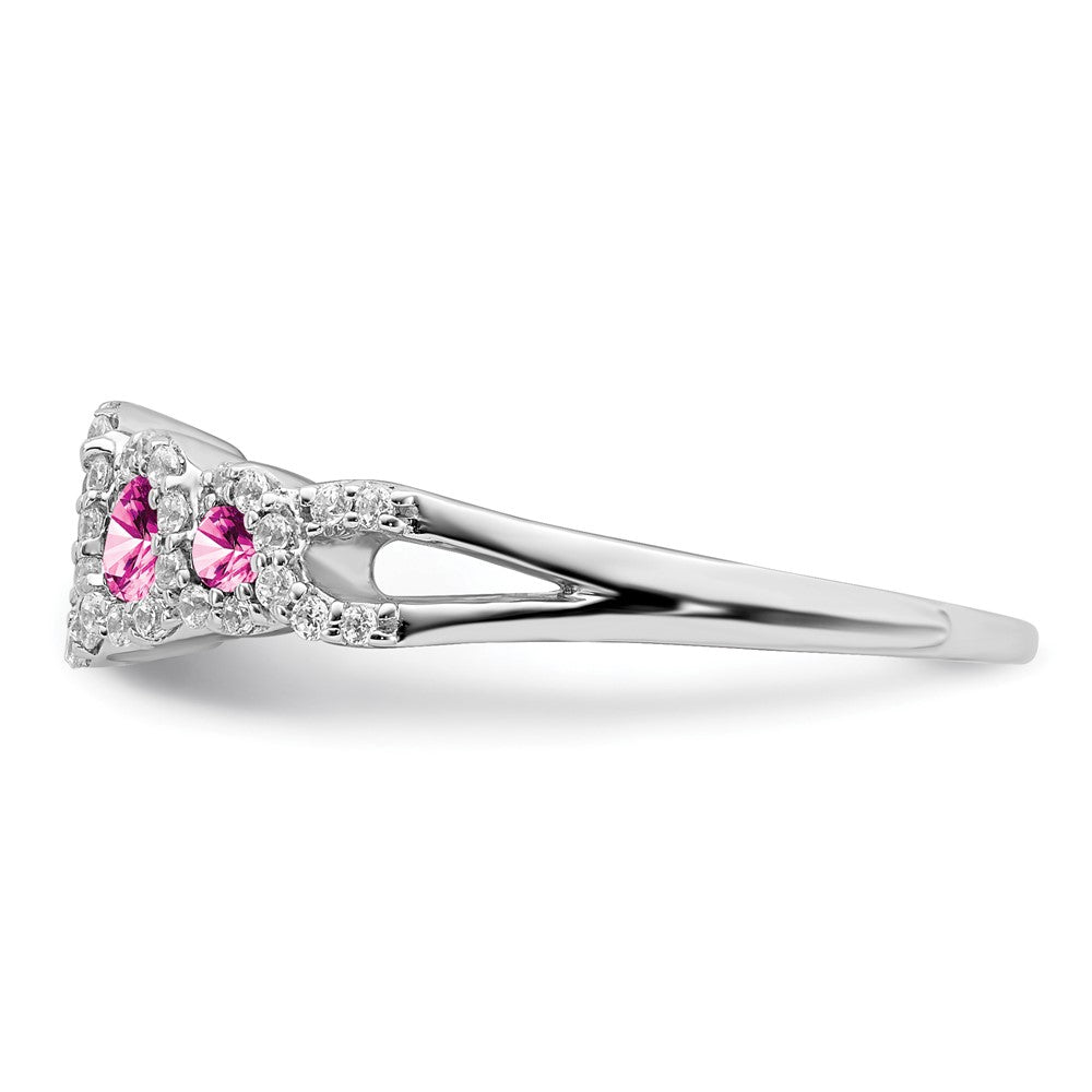 14k White Gold Created Pink Sapphire and Real Diamond Ring