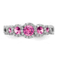 14k White Gold Created Pink Sapphire and Real Diamond Ring