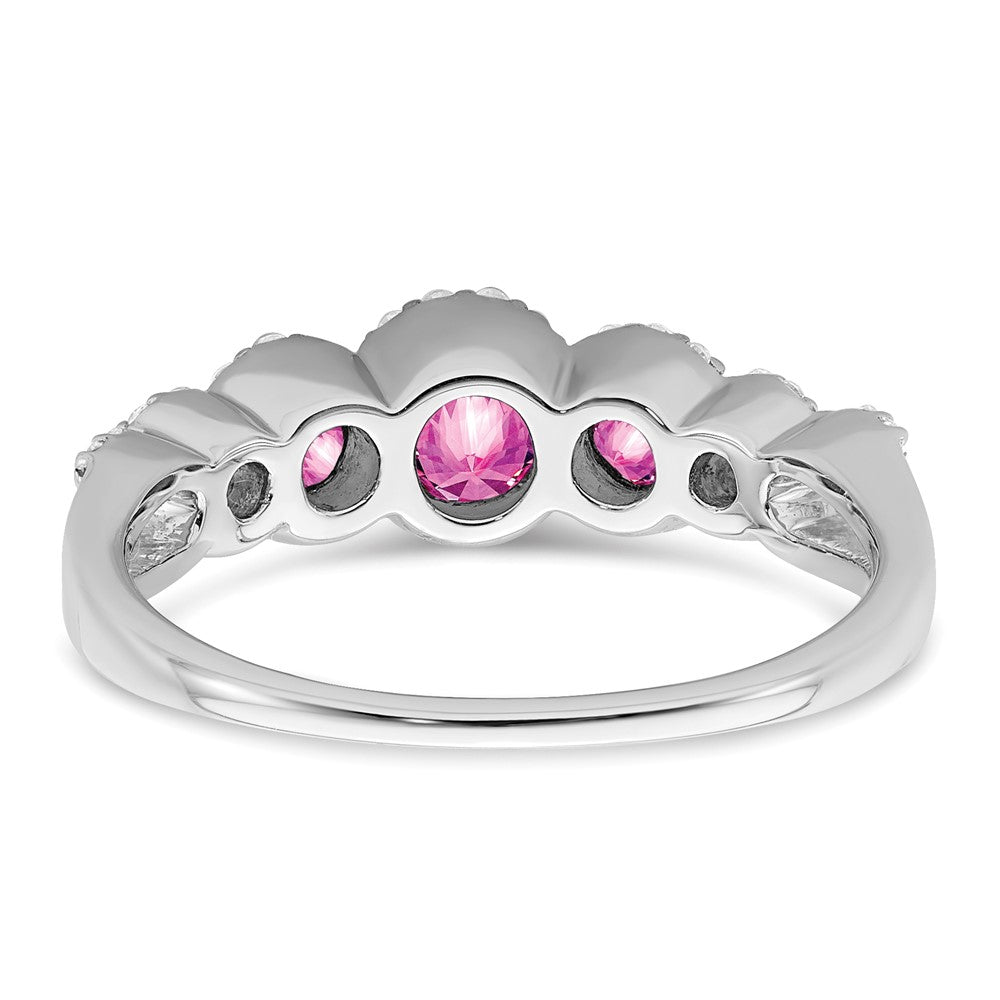 14k White Gold Created Pink Sapphire and Real Diamond Ring