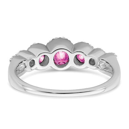 14k White Gold Created Pink Sapphire and Real Diamond Ring