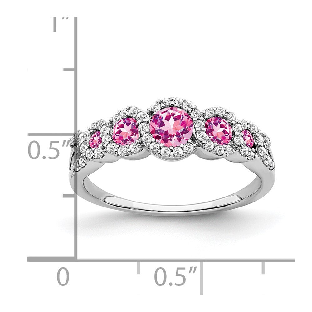 14k White Gold Created Pink Sapphire and Real Diamond Ring
