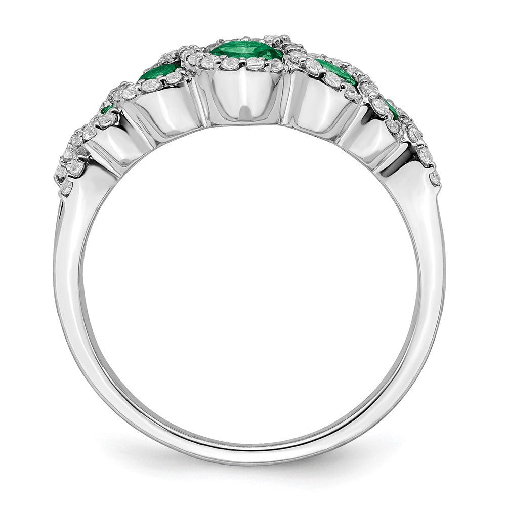 14k White Gold Created Emerald and Real Diamond Ring