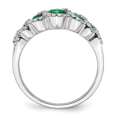 14k White Gold Created Emerald and Real Diamond Ring