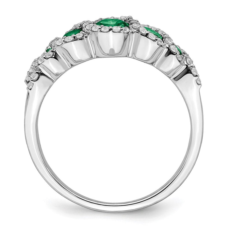 14k White Gold Created Emerald and Real Diamond Ring
