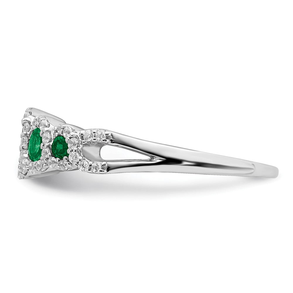14k White Gold Created Emerald and Real Diamond Ring