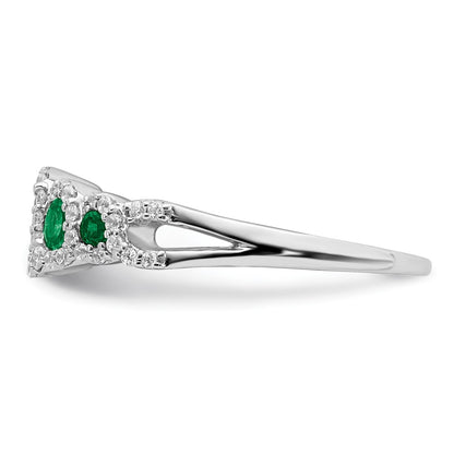 14k White Gold Created Emerald and Real Diamond Ring